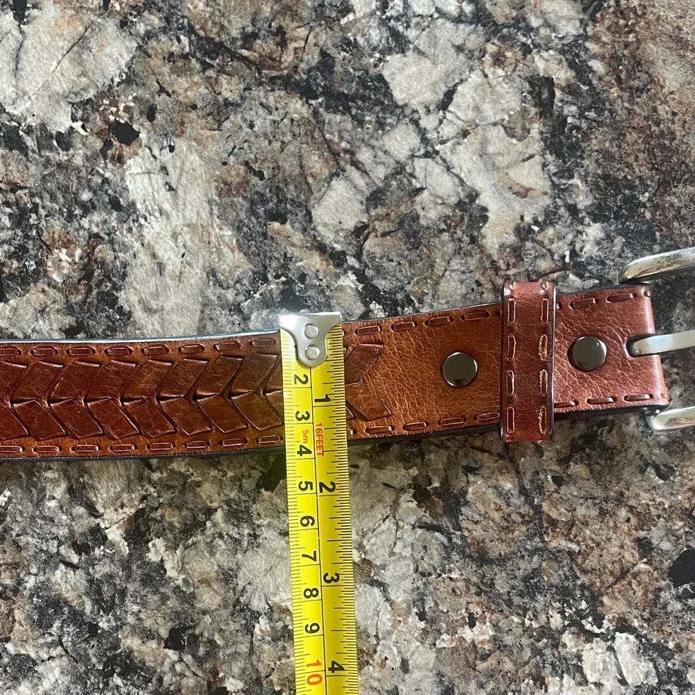 Ariat Western Brown Leather Woven Braided Men’s Belt Silver Tone Buckle Cowboy